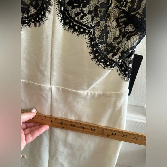 NWT! GUESS White MIDI Dress Black Elegant Dainty Eyelash Lace V Back Lined MED - Picture 15 of 15